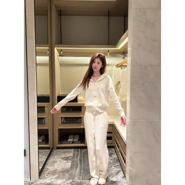 【Cikky定制】焦糖玛奇朵风格慵懒连帽上衣搭配休闲阔腿裤套装