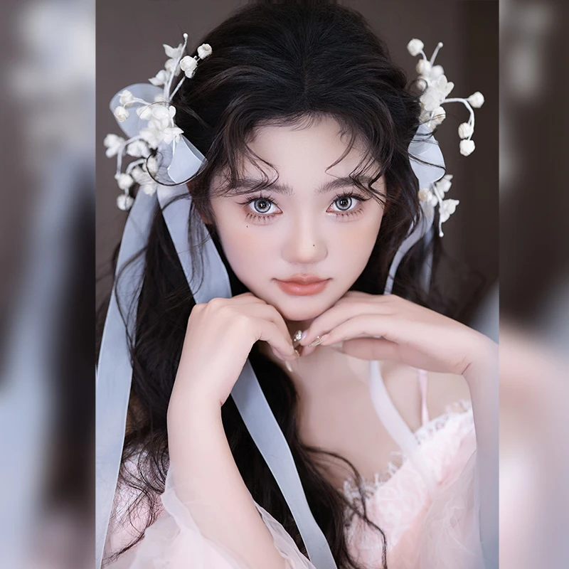 非金属布艺婚庆饰品 手工风铃花新娘蝴蝶结超仙婚纱发饰品342614