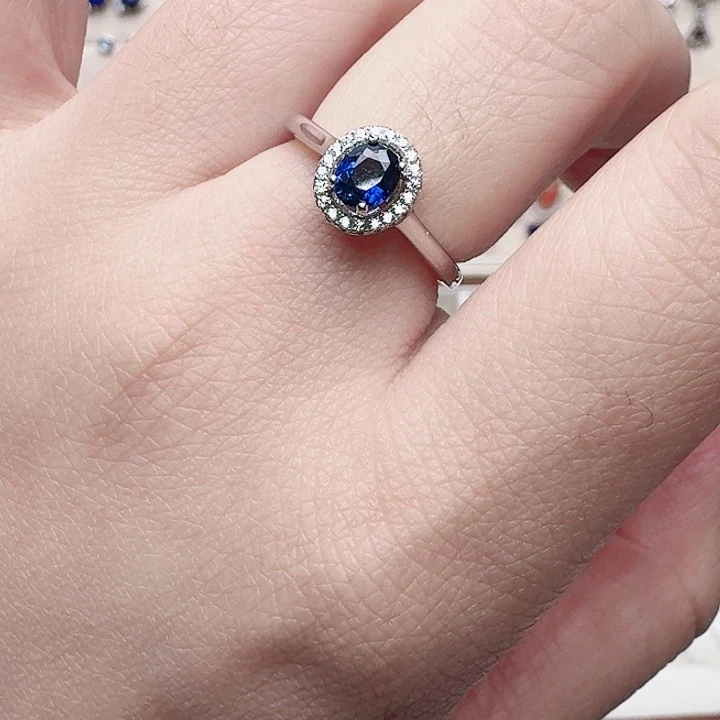 蓝宝石戒指银S925镶嵌戒指