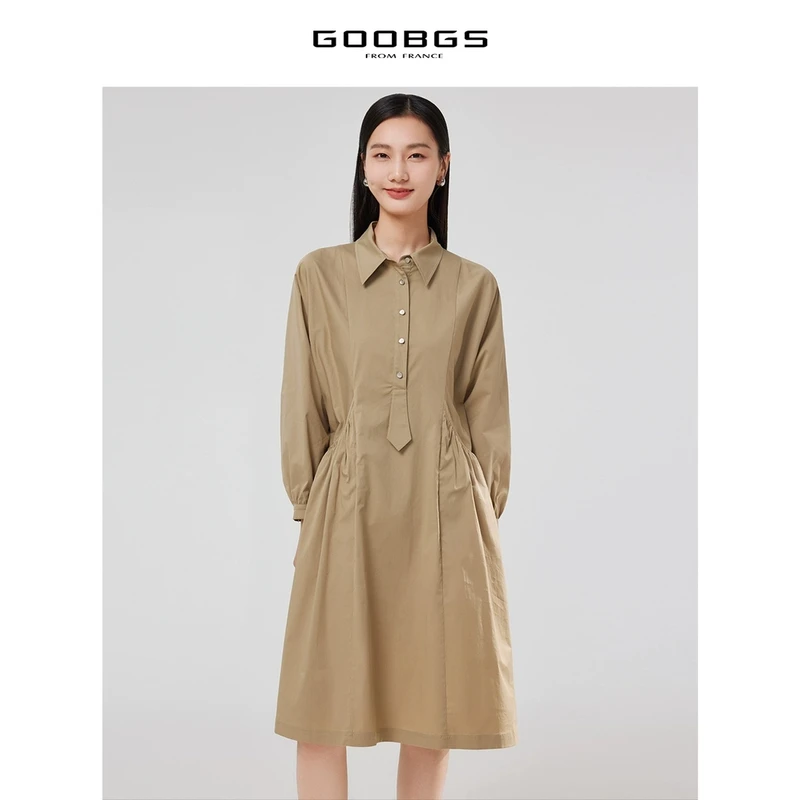 【丽姐甄选】谷邦GOOBGS 驼色宽松长袖连衣裙 G3141688