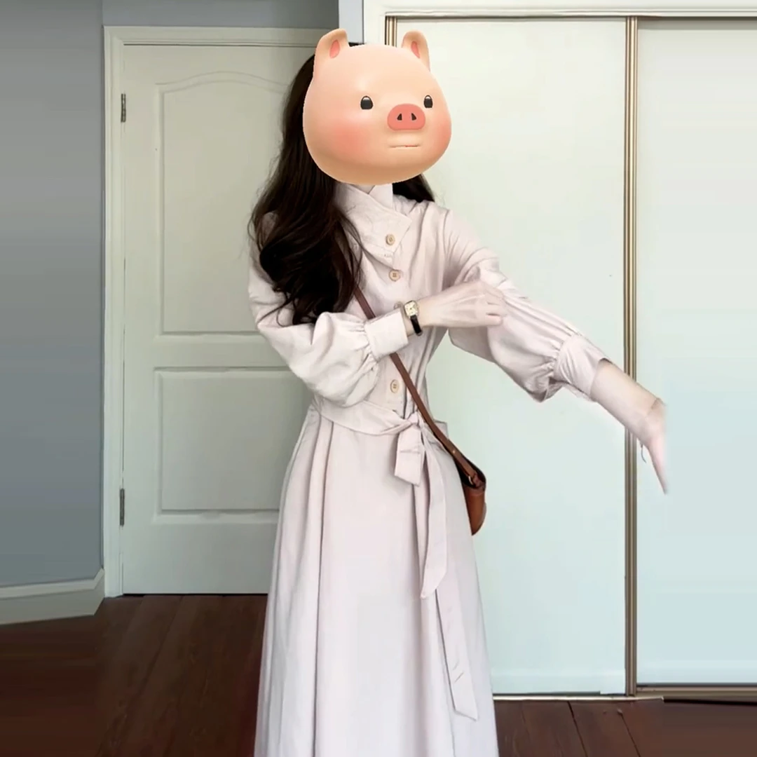 法式粉色长袖衬衫连衣裙子女早秋季2025新爆款高级感气质掐腰长裙