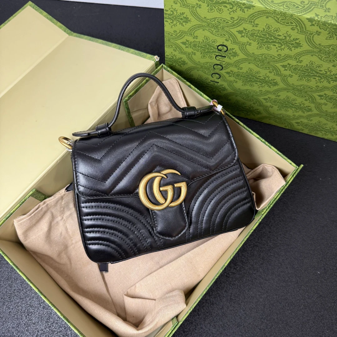 未使用 GUCCI/古驰 壹所奢品/马蒙邮差mini 黑金 斜挎包 双11/彤