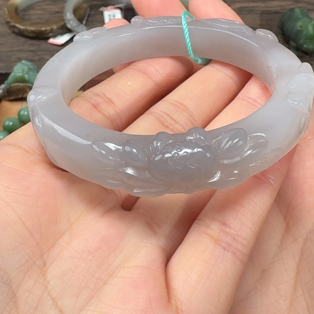 和田玉手镯未镶嵌烟灰色手镯55#