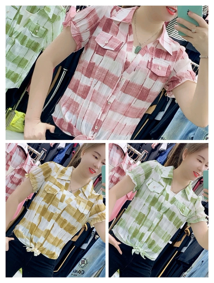 【十姐妹推荐】假两件格子短袖衬衫夏季新款时尚洋气减龄百搭女小衫