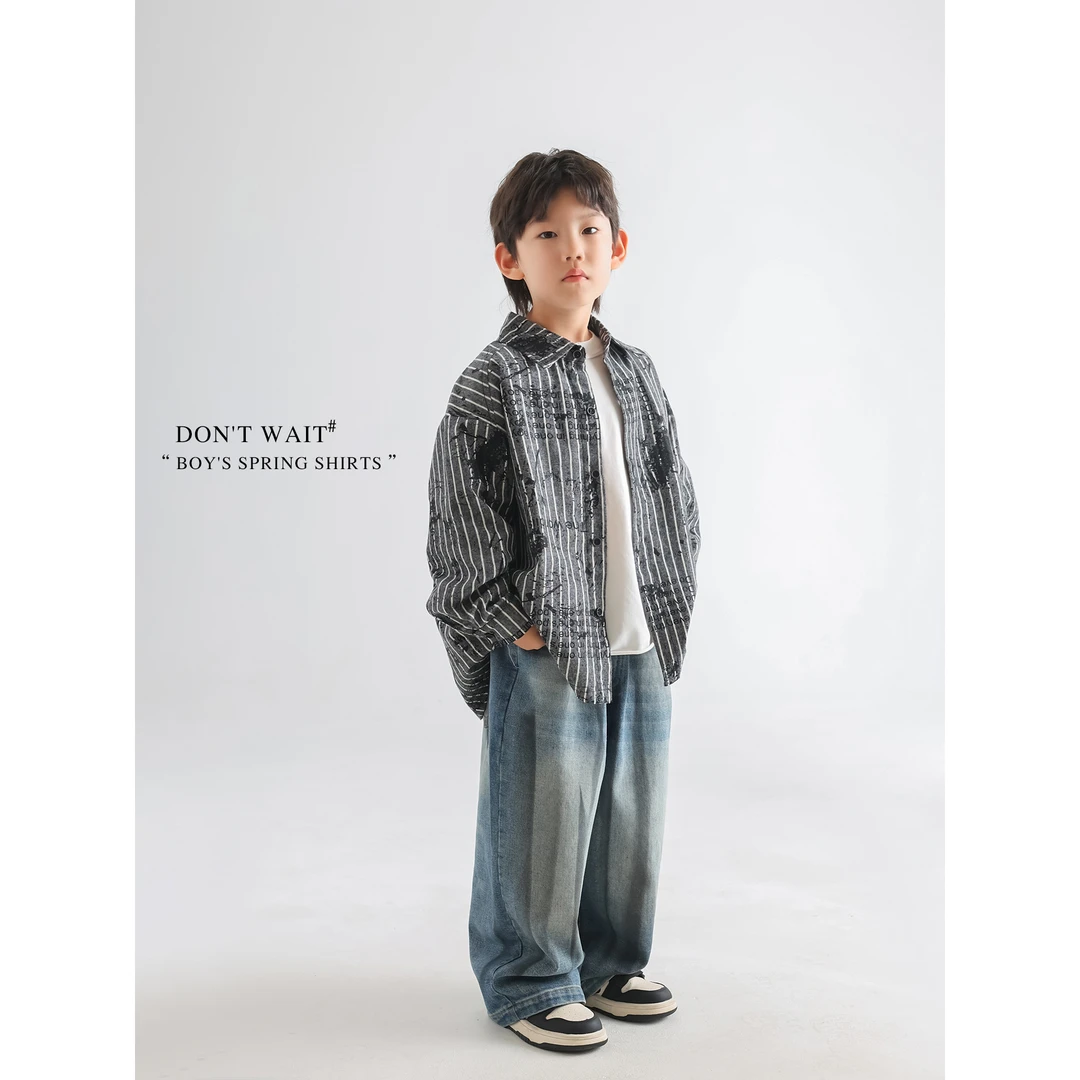 in 爱：mp25春季男童简潮小众衬衣韩版童装儿童百搭条纹衬衫5029