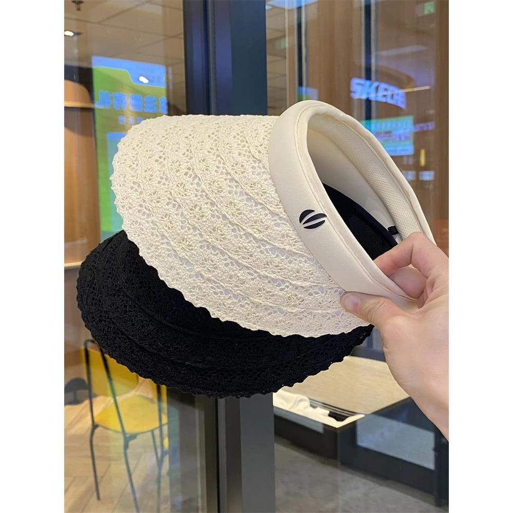 夏季新款蕾丝防晒空顶帽女户外出游时尚百搭遮阳帽度假沙滩太阳帽