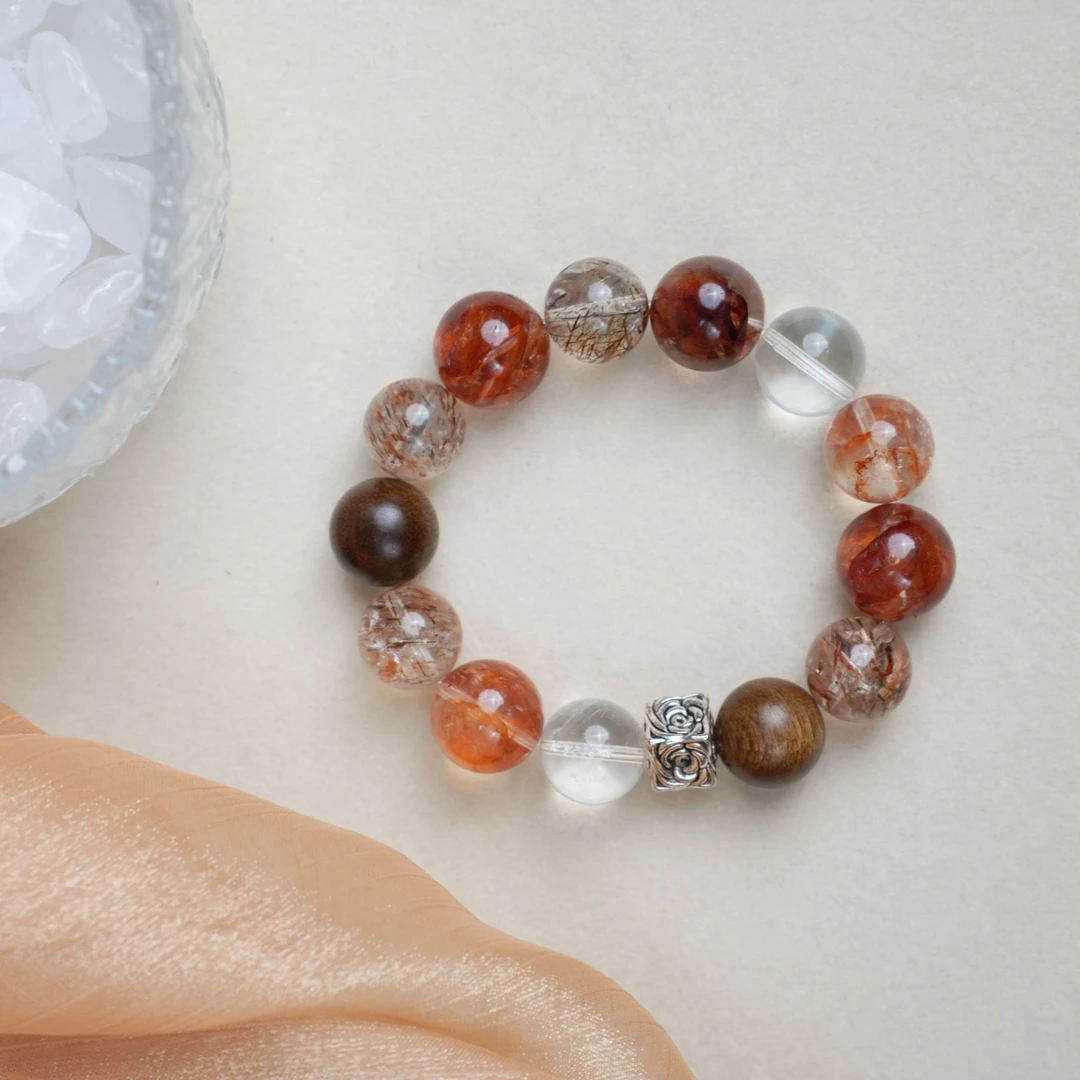 梵熹水晶 【繁花似锦】天然黑金超七 白水晶手串 多样性发一