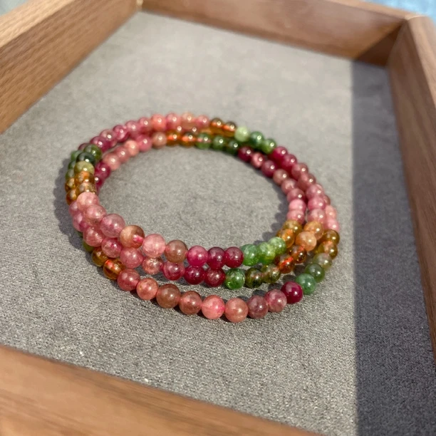0317天然彩虹碧玺多圈糖果色手链