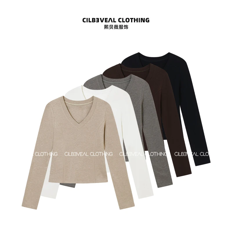 熙贝薇9 欧货新款V领磨毛加绒打底上衣时尚休闲长袖T恤 G5588
