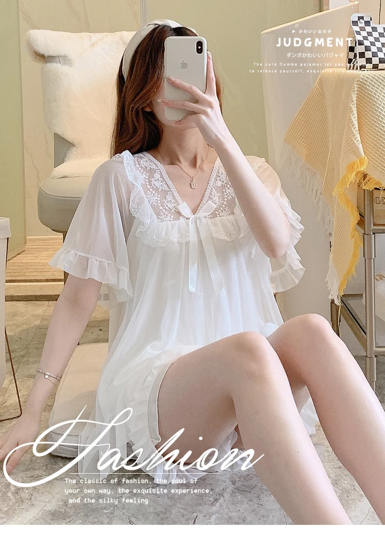 【夏天睡裙】男长裤新款夏季甜美宽松家居服女款大码薄款女士睡衣