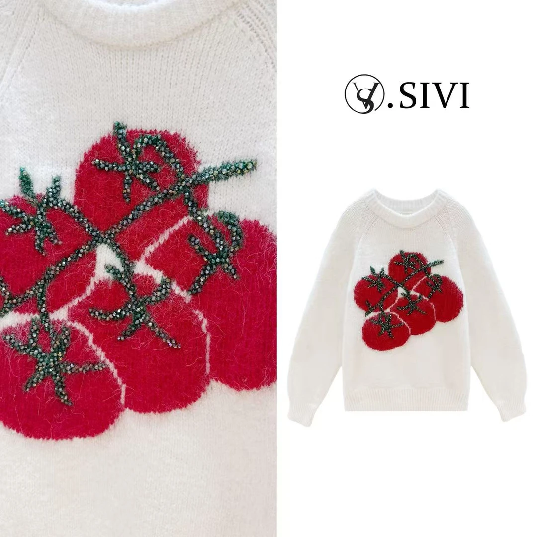 熙薇【一串番茄】2025冬季新款设计师时尚休闲百搭针织毛衣H6639