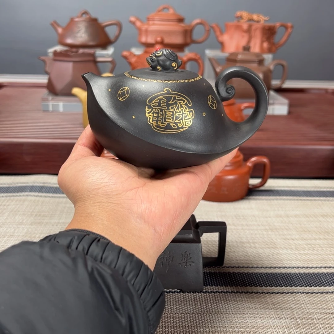 紫砂茶壶三*龟龙300CC黑料