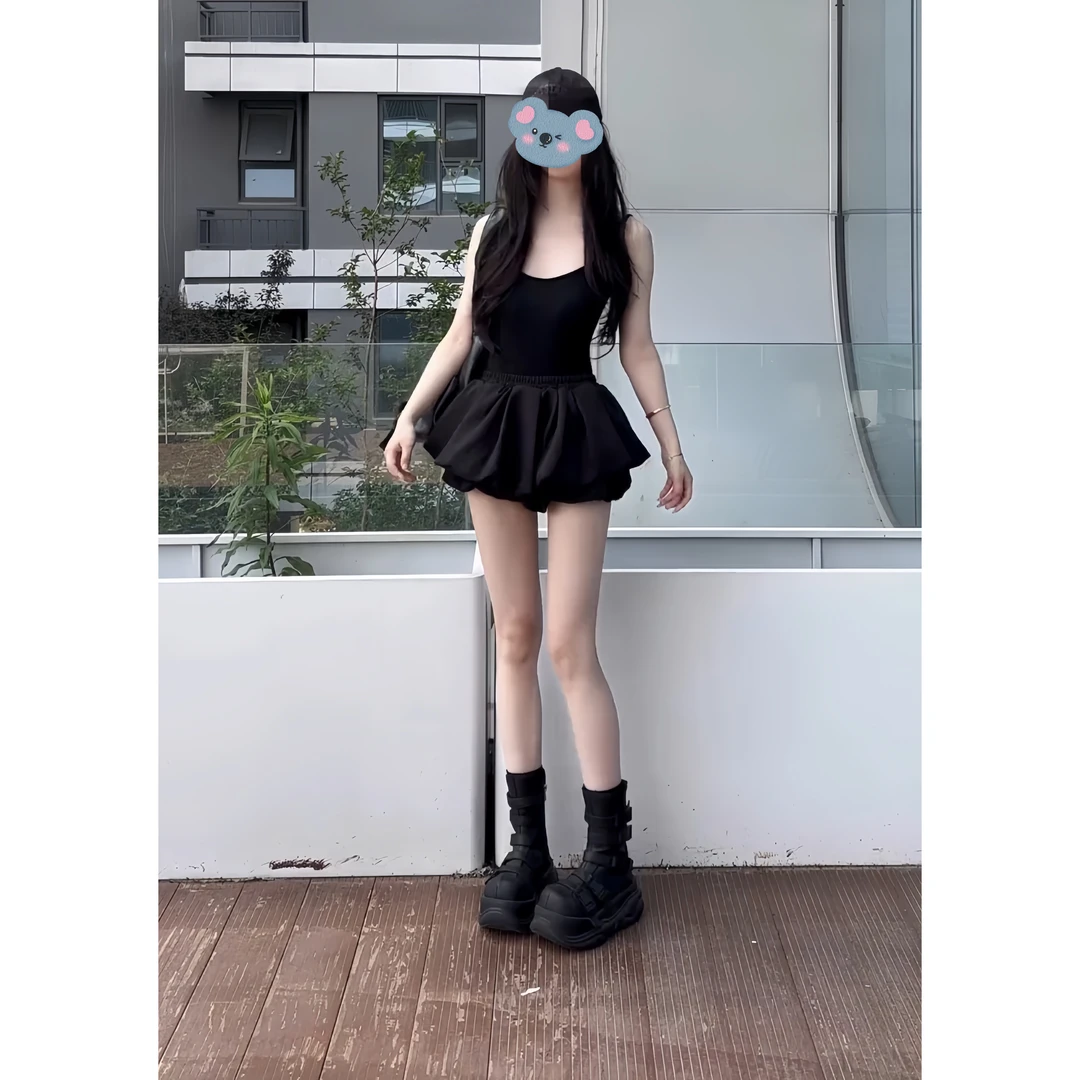 小个子甜美时尚辣妹风夏季露背吊带上衣修身显瘦花苞短裙套装