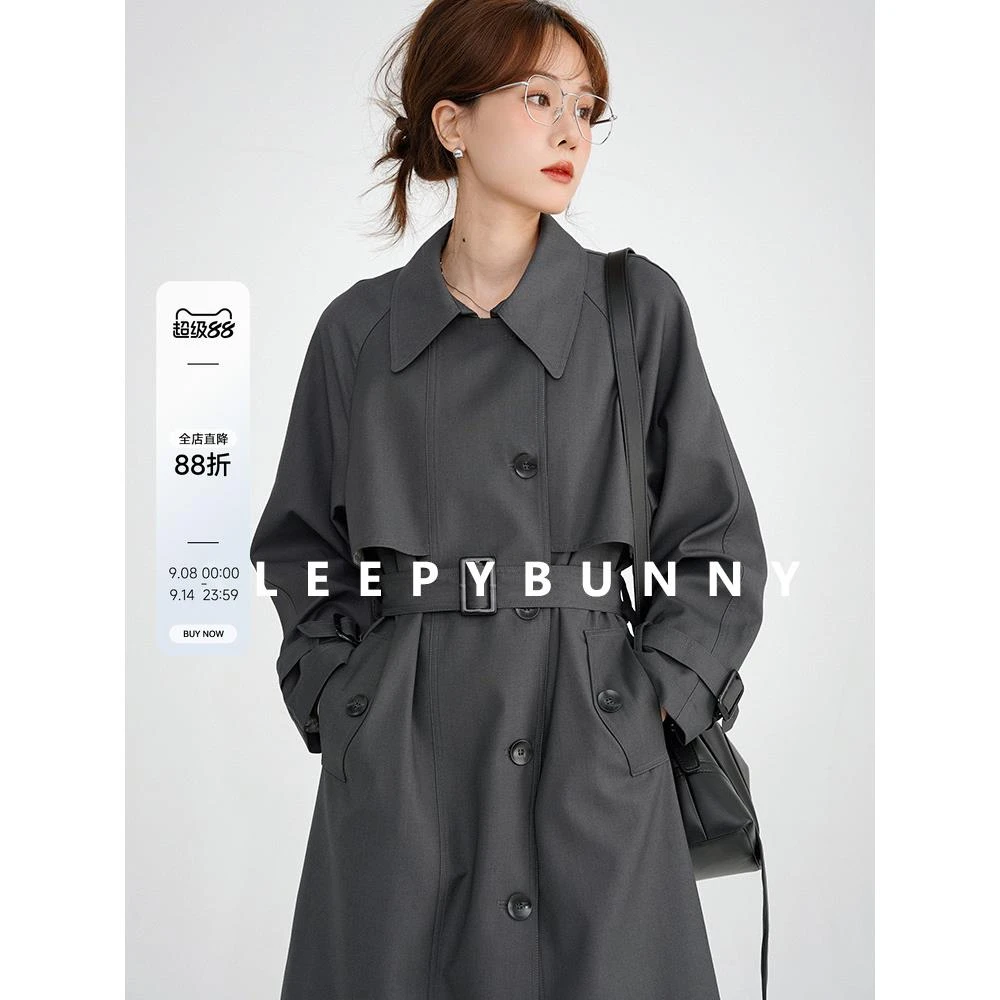 2W  灰色风衣外套秋英伦风休闲气质宽松高级感小个子中长款大衣