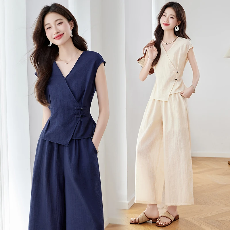 2025夏装新款洋气套装显瘦高级感气质百搭九分裤阔腿裤两件套