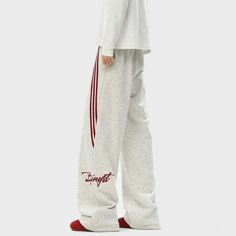 美式三条杠阔腿弯刀卫裤男春秋款宽松休闲裤男女时尚潮牌运动裤子