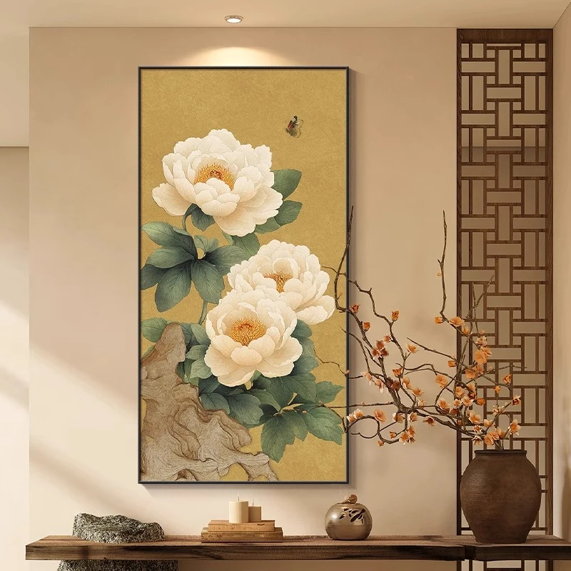 花开富贵玄关装饰画高级感客厅走廊过道挂画宋氏美学牡丹花壁画