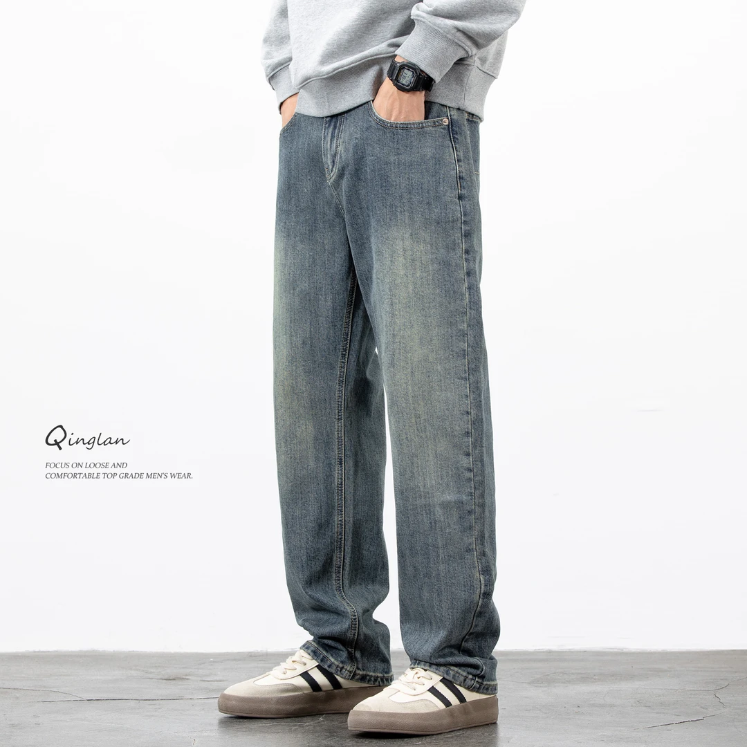 高端弹力牛仔裤男直筒宽松美式复古潮流休闲百搭大码裤子秋季新款