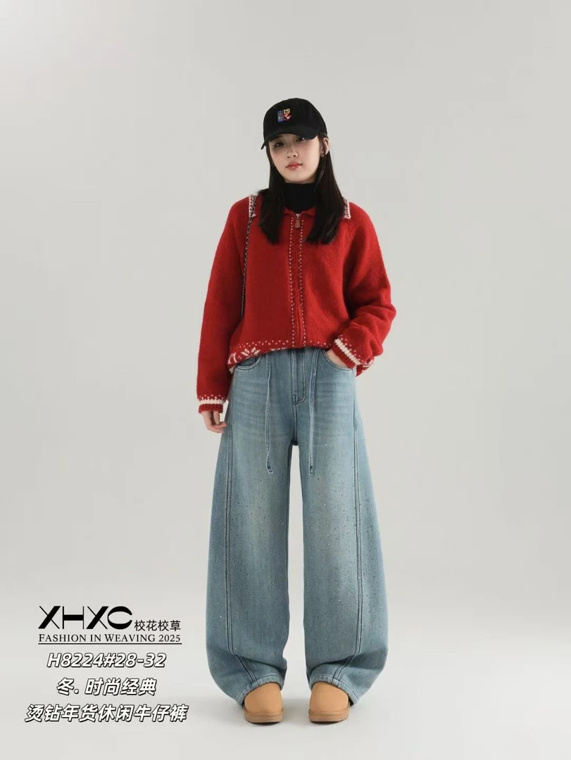 女童牛仔裤加绒加厚一体绒裤子2025冬季新款 XH8224