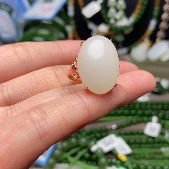 和田玉银S925镶嵌戒指