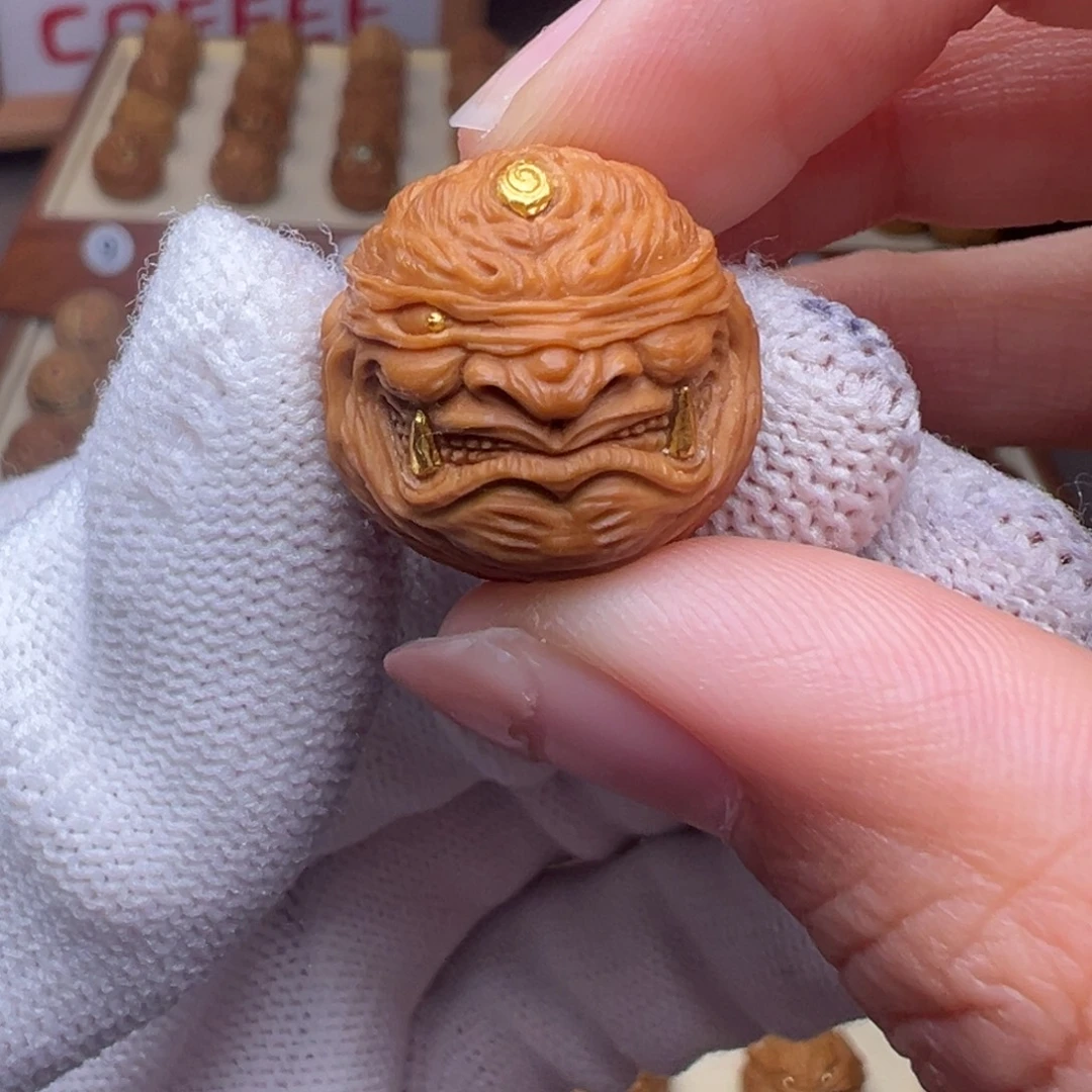 把件猴头核桃精修镶嵌金盲僧全品有正常封口线