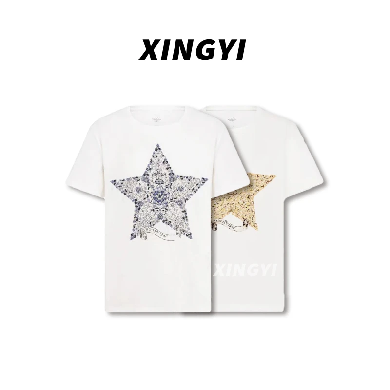 『XINGYI』重工刺绣版花卉五角星圆领短袖T恤XY9335