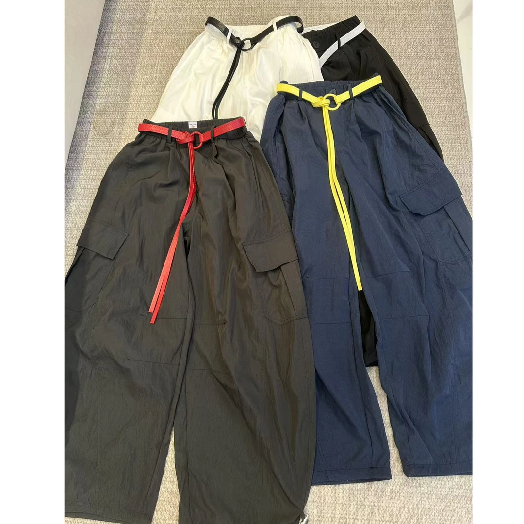 复古高腰设计感显瘦弯刀工装裤女2026夏季新款腰带拼色休闲阔腿裤