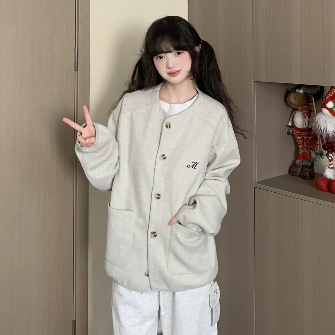 EZEK春季新款cleanfit圆领开衫外套韩版刺绣简约百搭宽松休闲情侣