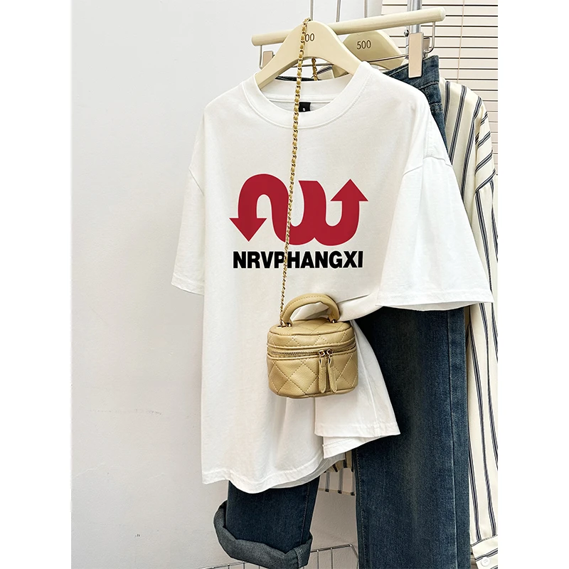 春装女款爆款2025新款潮牌休闲上衣oversize宽松百搭纯棉短袖t恤