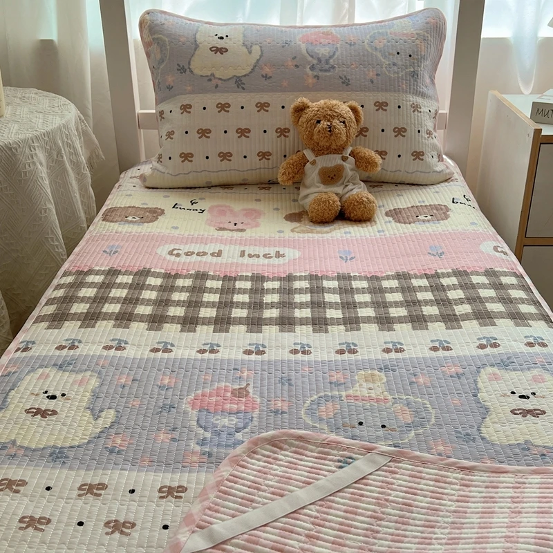 猫咪日记INS卡通风双面全棉绗缝夹棉学生床盖套件宿舍折叠床品