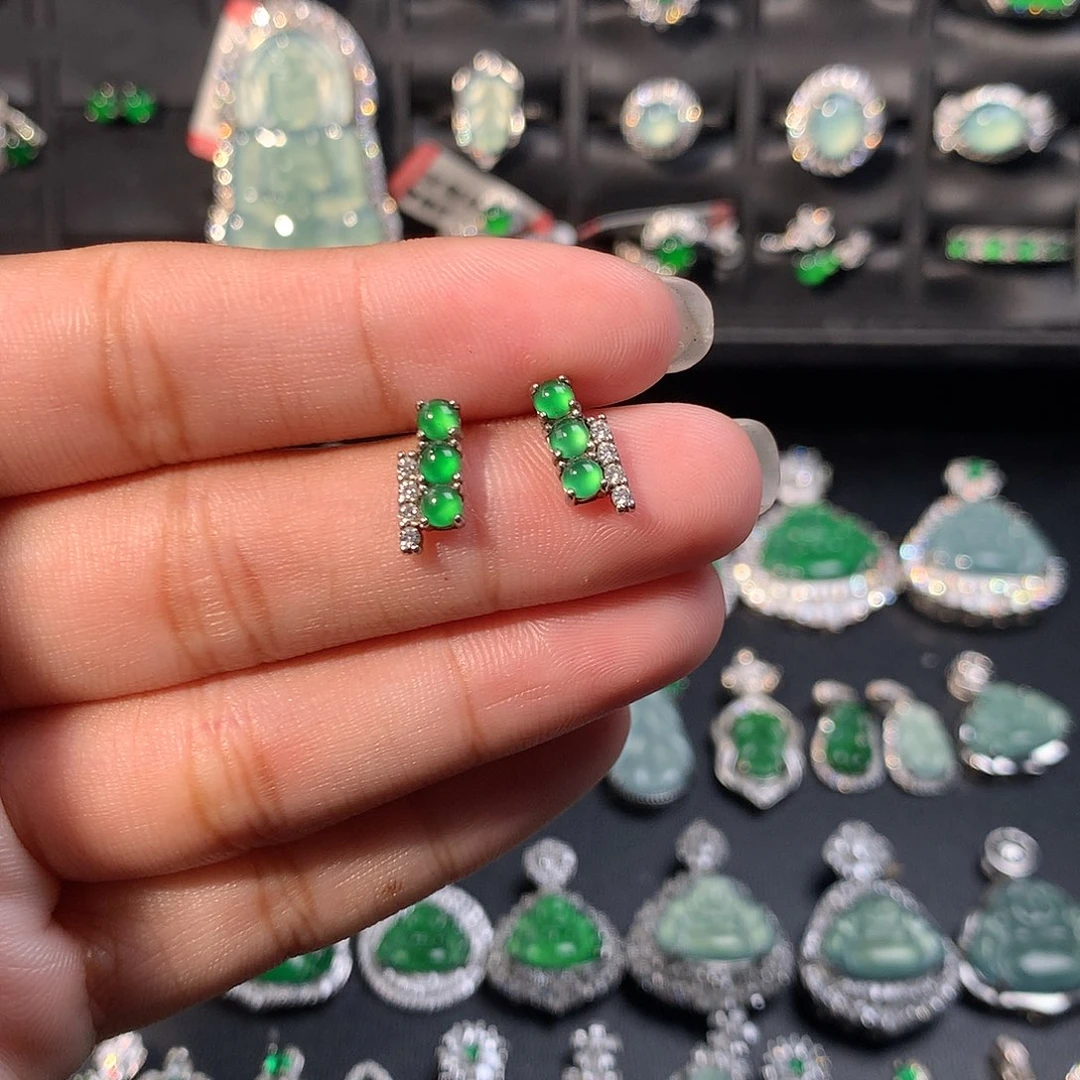 翡翠银S925镶嵌耳饰