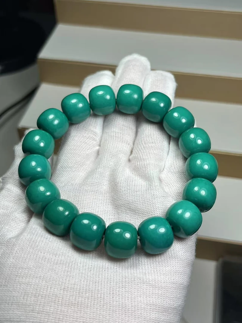 湖北原矿纯手工特色高瓷原石精工老油绿老型手链14mm