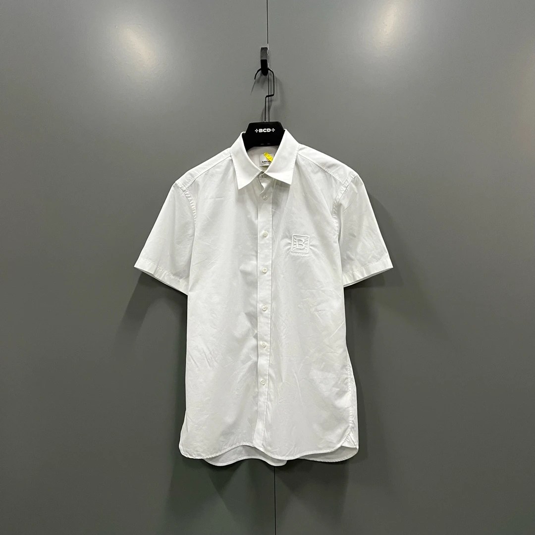 95新 BURBERRY/博柏利 白色B字刺绣短袖衬衫 M码/98新/