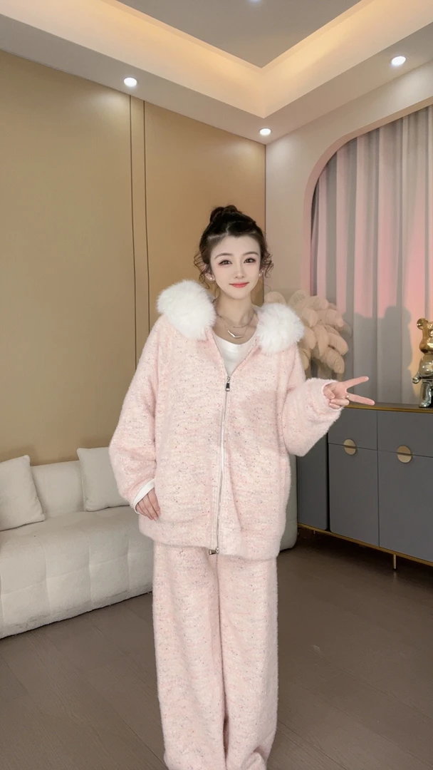 【涵涵精选】慵懒羽绒服上衣休闲软糯加厚连帽外套+裤子两件套