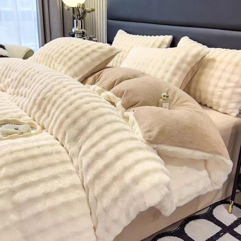 【白色四件套】双人兔毛绒冬季牛奶绒四件套200cm*230cm