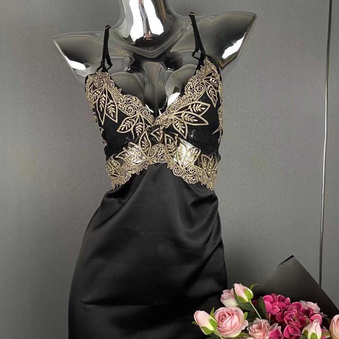 后露金丝雀【120-220】大码胖妹妹蕾丝后开性感吊带睡裙