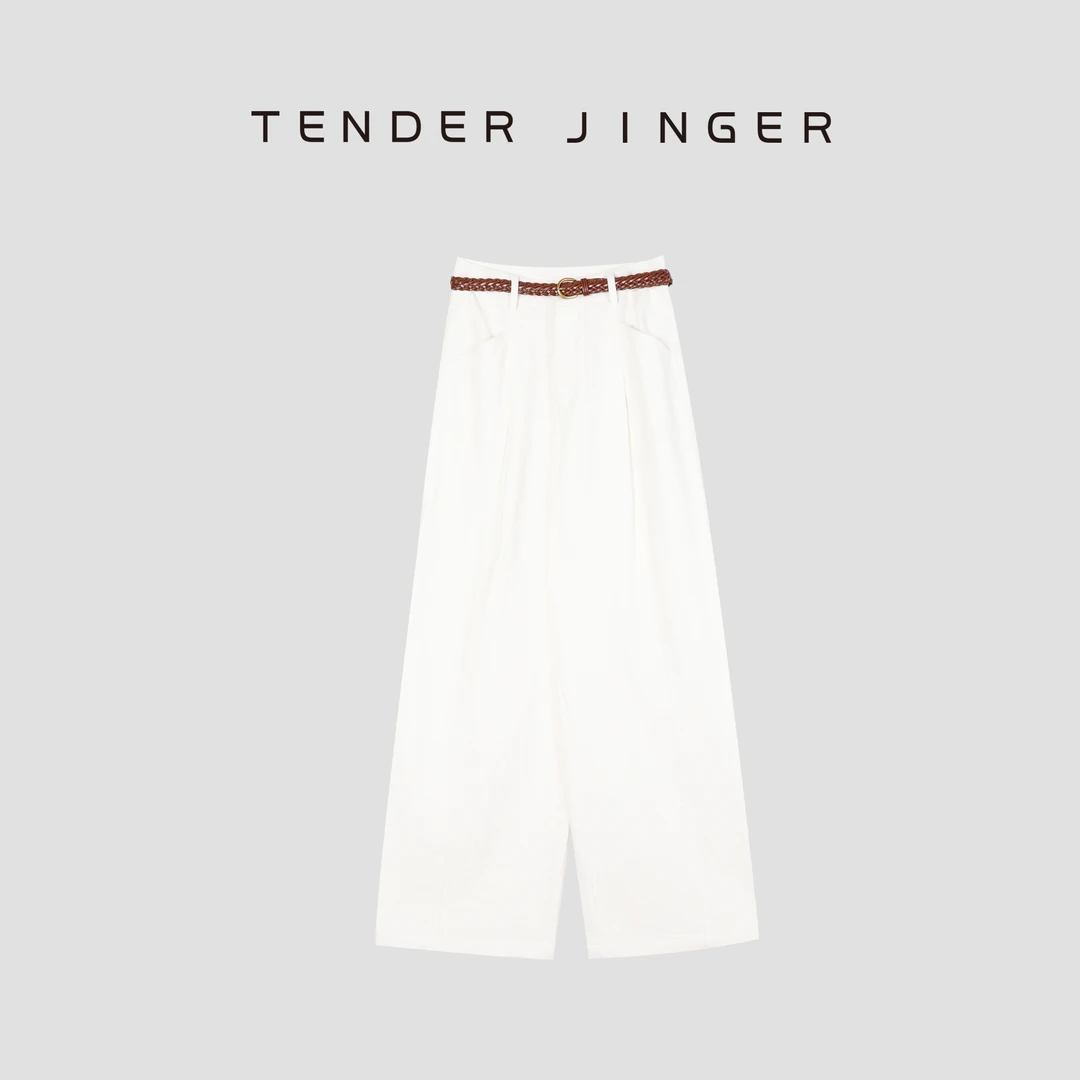 Tender Jinger高腰显瘦亚麻混纺直筒阔腿裤T52HAI80815
