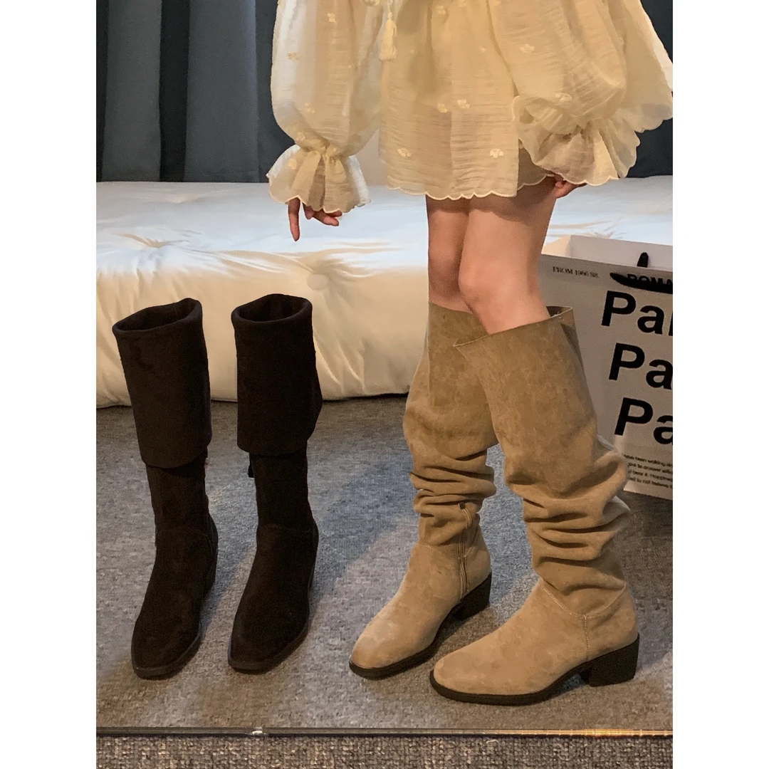 贾不假长筒靴女韩女百搭多穿堆堆靴废土风配大衣时尚感增高过膝靴
