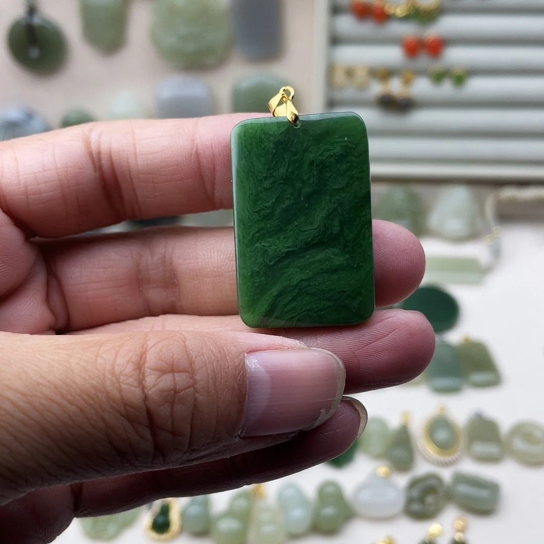 和田玉银S925镶嵌吊坠(不含链)