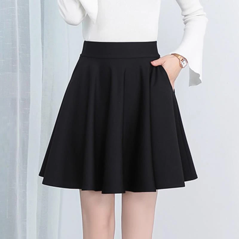 半身裙女2025春夏新款高腰a字蓬蓬裙松紧腰百褶裙黑色伞裙大摆裙