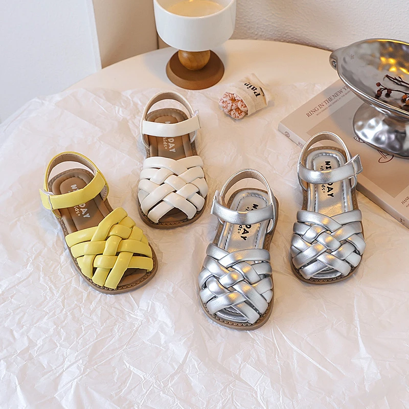 女童凉鞋夏季2025新款儿童罗马鞋软底编织公主鞋女童休闲包头凉鞋