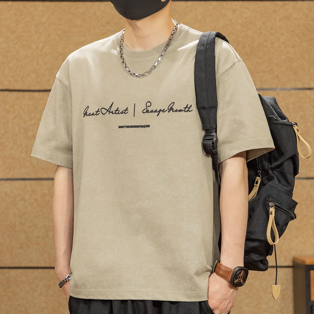 高端300g重磅印花短袖T恤男士夏季新款潮牌宽松t恤纯棉五分袖体恤