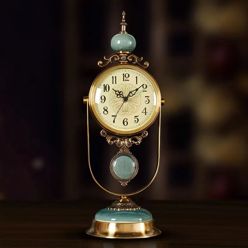 美式表摆台式轻奢座钟客厅桌面时钟装饰座钟家用摆件复古石英钟表