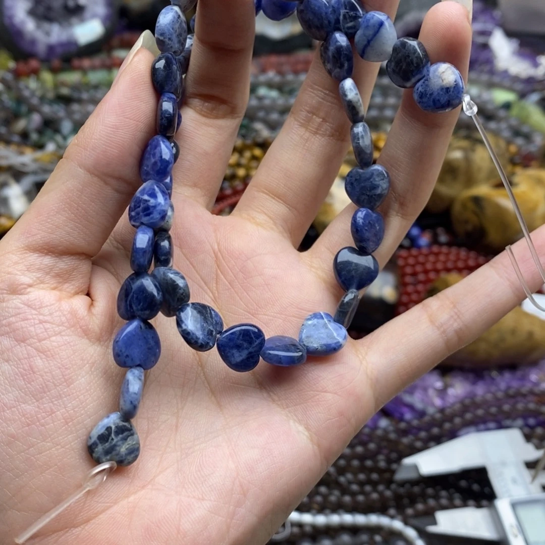 玛瑙/玉髓未镶嵌珠宝半成品一条纯天然蓝纹石桃心5×10mm