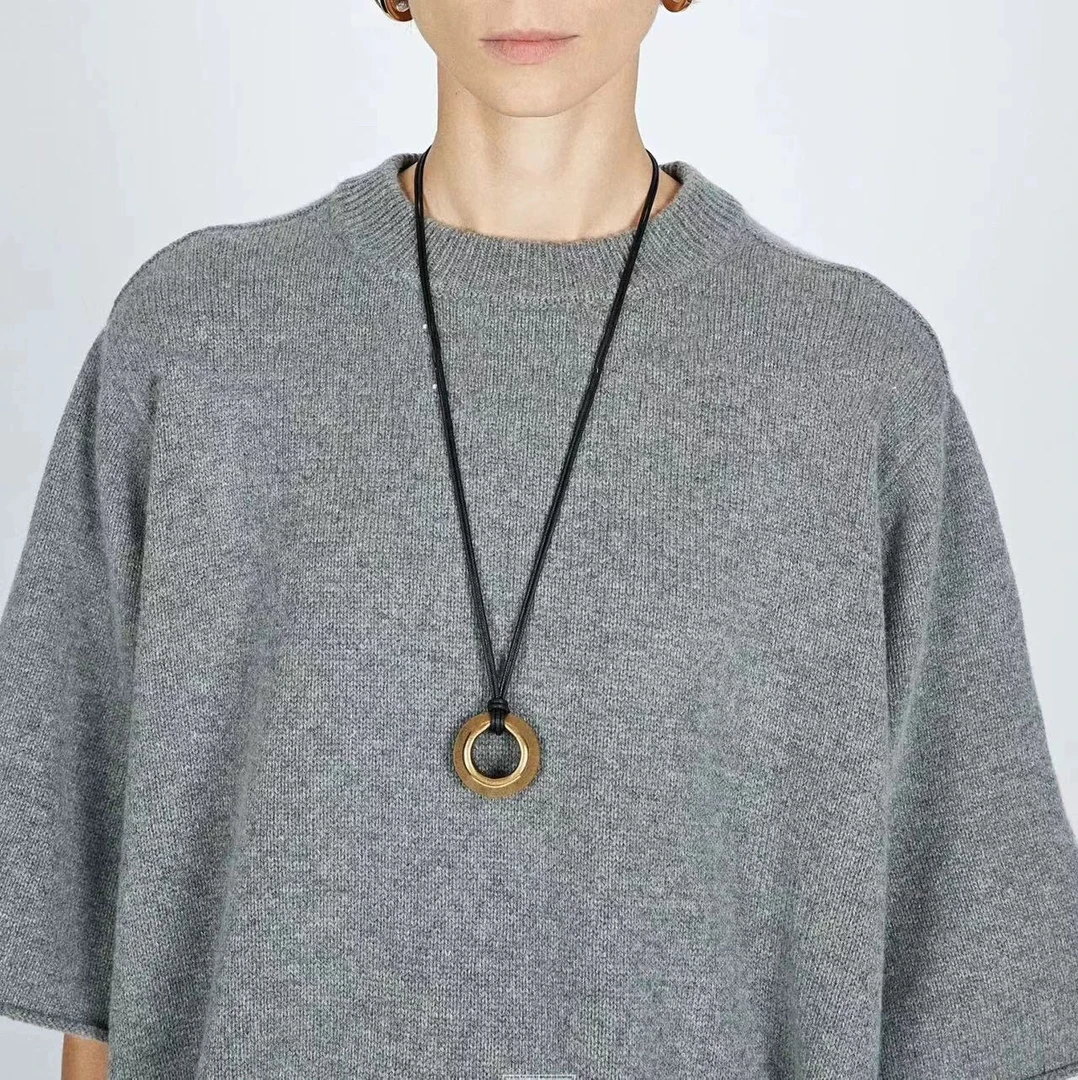 铜合金棉绳项链 row风及简轻奢可调节双绳光轮吊坠项链小麻同款