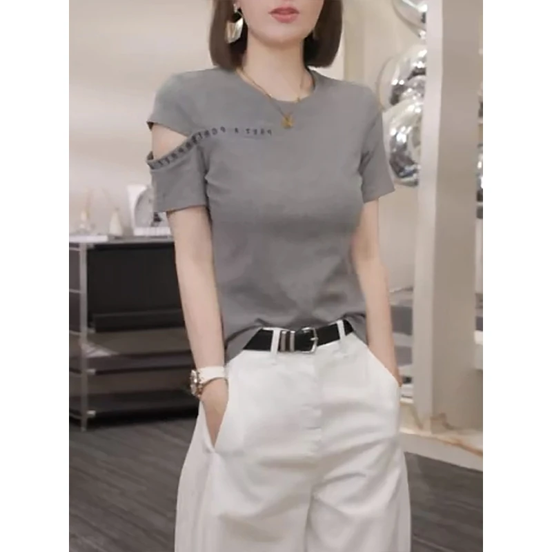 设计感时尚休闲气质T恤上衣2025夏季新款时尚休闲漂亮小衫女百搭