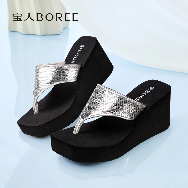 Boree/宝人休闲风极简风休闲平底浴室中国风鞋女士人字拖凉拖鞋