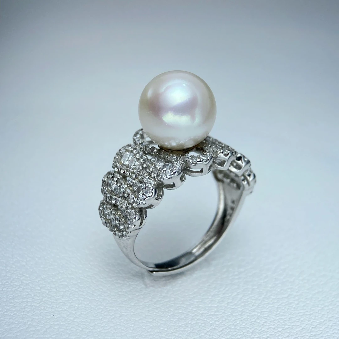 天然极光淡水戒指s925银奢华满镶ins潮灵蛇气质时尚百搭高级感