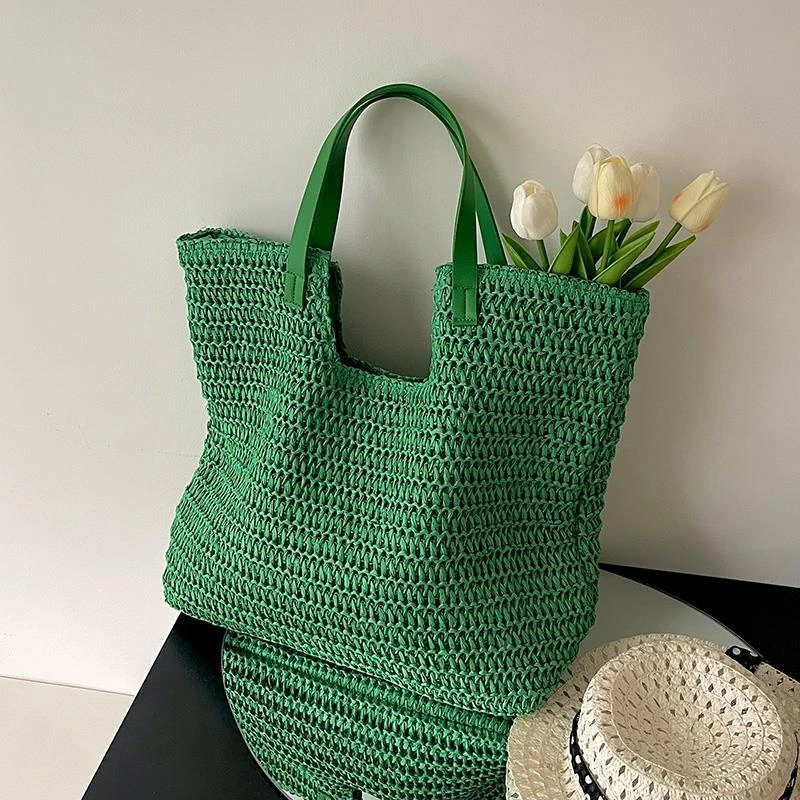 通勤大容量草编包包女2024新款时尚洋气百搭单肩包夏天流行托特包