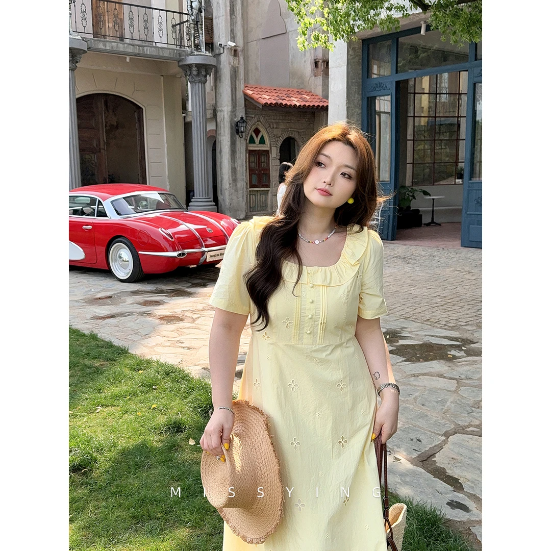 应小姐【珍妮约会日】微胖大码夏季显瘦韩系小清新宽松印花连衣裙